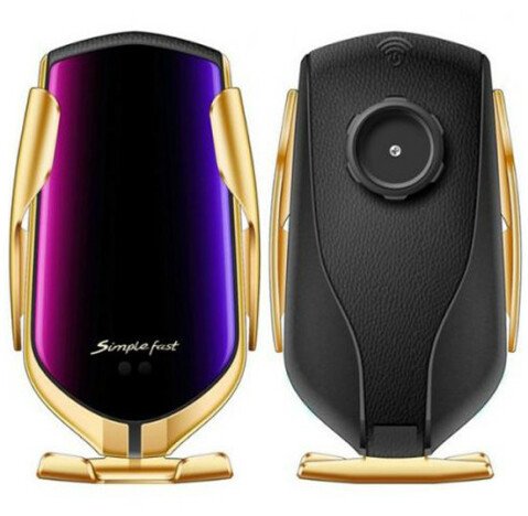 Suport auto cu incarcator wireless iUni R2, Smart Sensor, functie Fast Charge, Gold