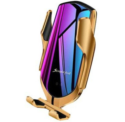 Suport auto cu incarcator wireless iUni R2, Smart Sensor, functie Fast Charge, Gold